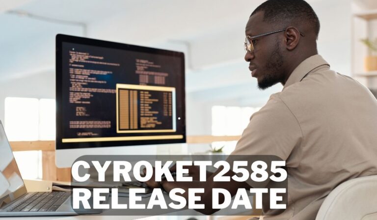 A promotional graphic for the video game or media project "Cyroket2585" announcing its release date. The title "CYROKET2585" is prominently displayed above the words "cyroket2585 release date."