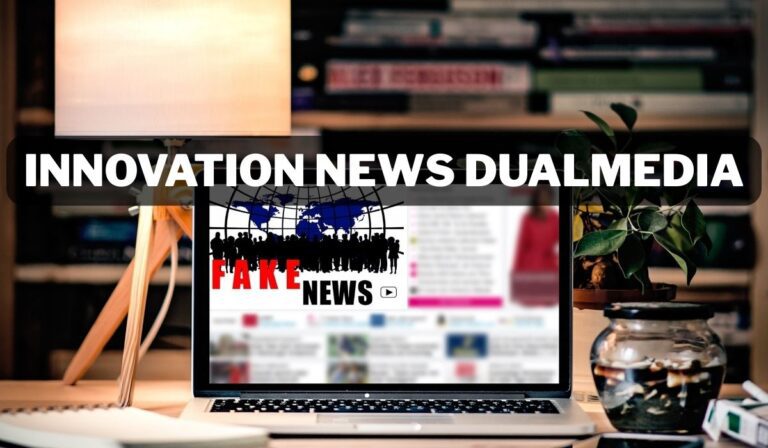 They include all the key text elements from the image ("Innovation News DualMedia", "HarryNews") and suggest their relationship (e.g., "from" or "by").
