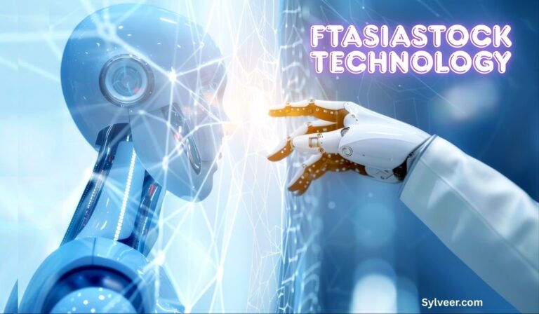A sleek, modern graphic for ftasiastock technology featuring a robotic or AI-inspired design element, alongside the Sylveer.com logo.