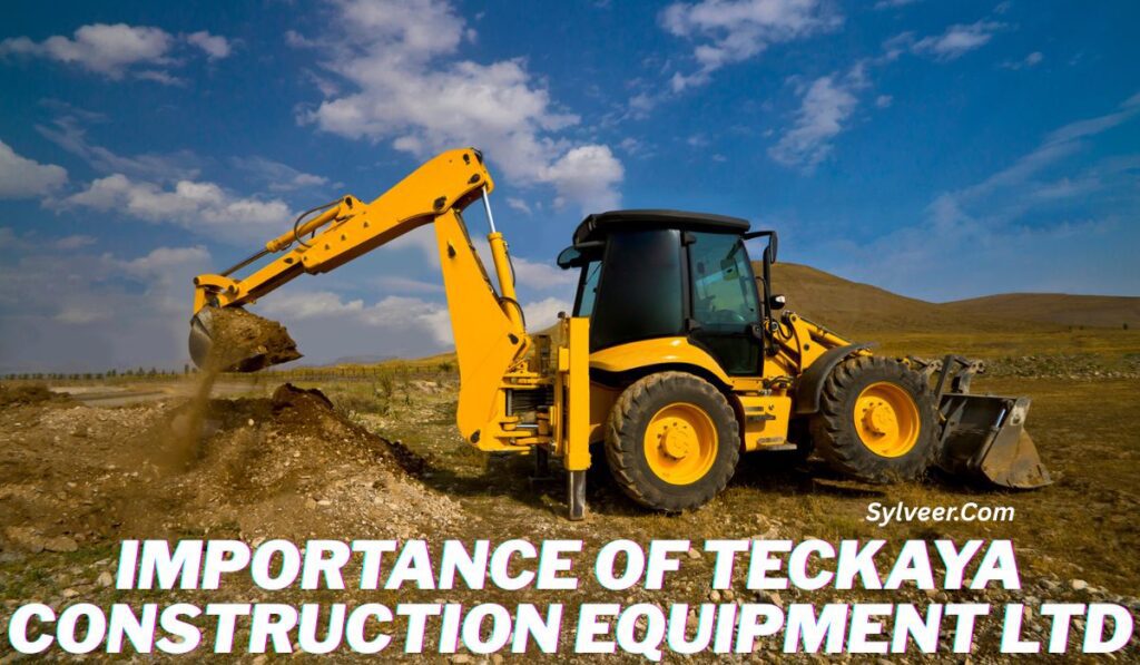 "Yellow backhoe loader excavator at a construction site – Importance of Teckaya Construction Equipment Ltd for reliable and sustainable building solutions." By Sylveer.com