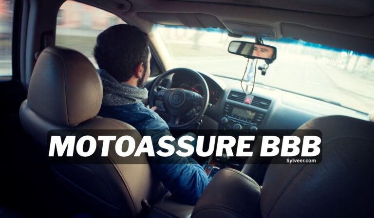 A screenshot of a webpage for the company MotoAssure, as displayed on the Better Business Bureau (BBB) website. The text MOTOASSURE BBB logo are visible, along with the URL sylveer.com in the address bar.