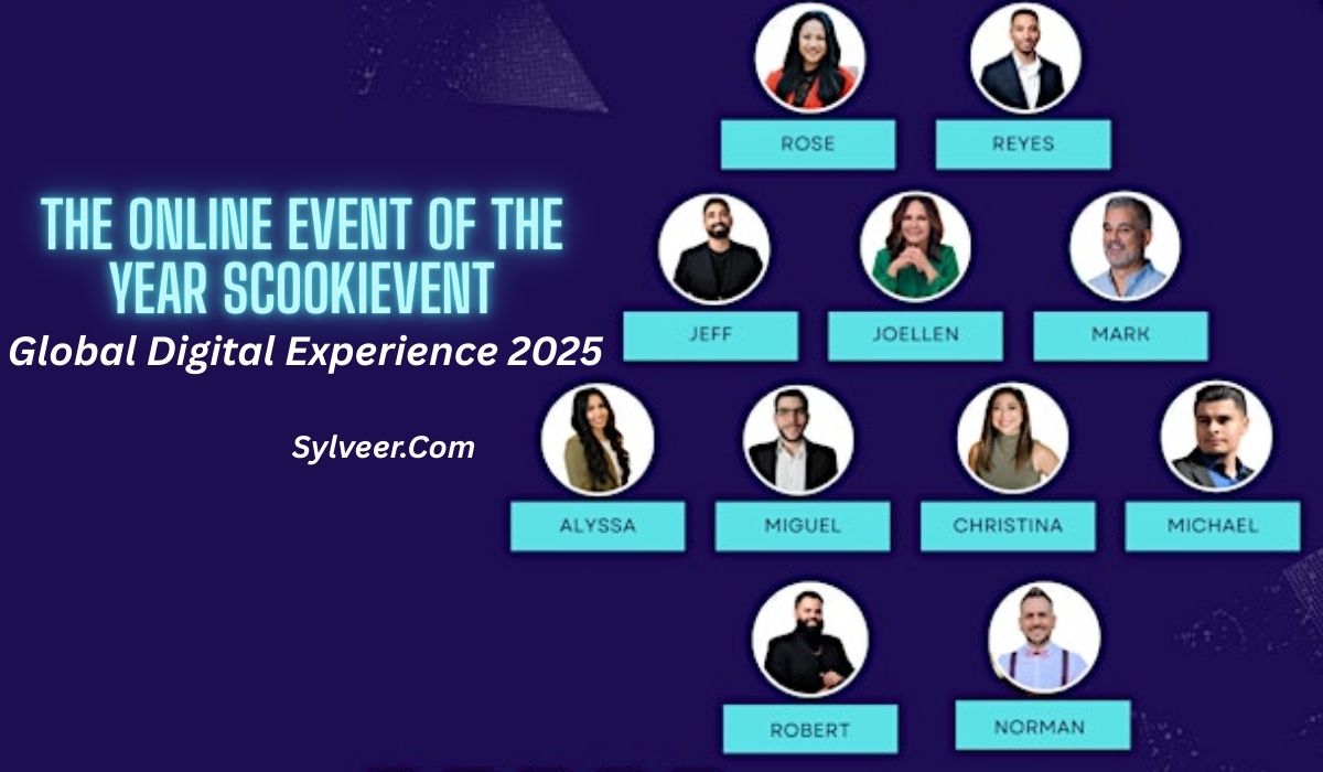 "The online event of the year Scookievent – Global Digital Experience 2025 featuring keynote speakers and experts in a virtual conference banner."