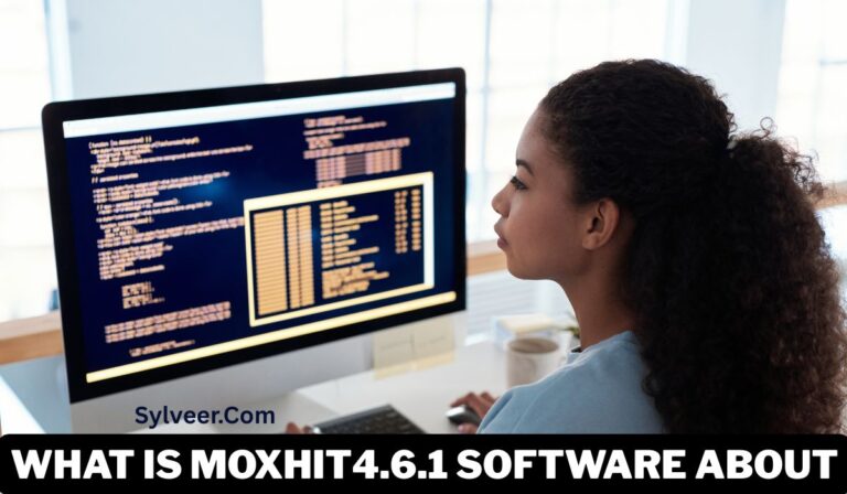 Woman analyzing code on a computer screen, illustrating what is moxhit4.6.1 software about for system optimization and performance. By sylveer.com