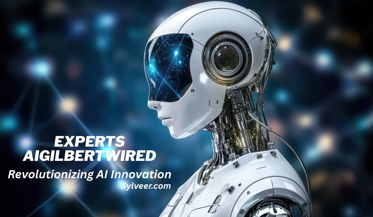 “Futuristic humanoid robot with glowing blue digital face, accompanied by text that reads ‘Experts Aigilbertwired – Revolutionizing AI Innovation – Sylveer.com’.“