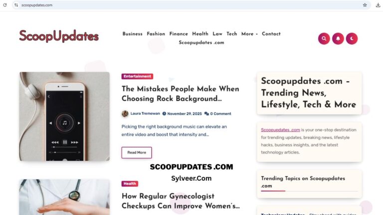 “Screenshot of ScoopUpdates .com homepage displaying trending updates”